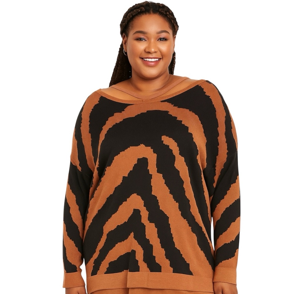 Ricki's Rust Brown and Black Zebra Print Crew Neck Sweater